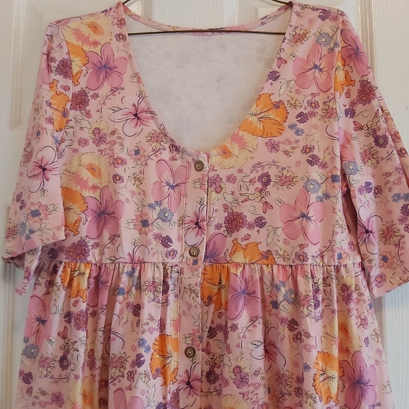 079. Multicolor Hibiscus Floral Print Ruffle Mini Dress Size S - Picture 4 of 15